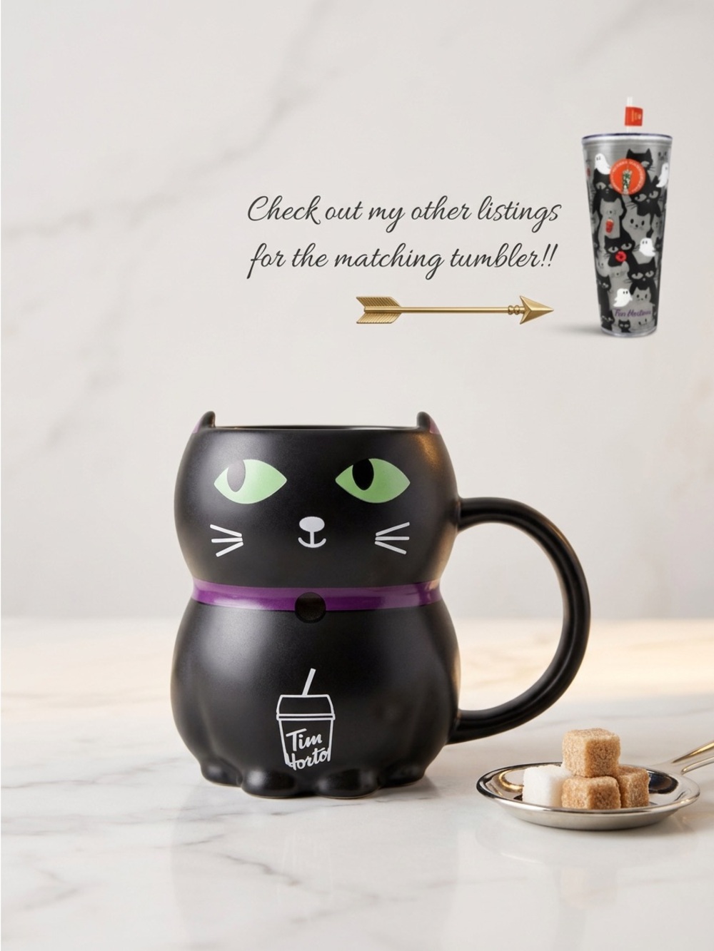 Tim Hortons Colour Changing 20oz Figural Black Cat Ceramic Coffee Mug/Cup